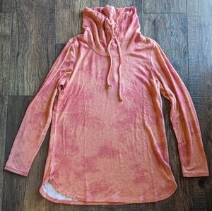 Market & Spruce Coral Orange Tie Dye Cowl Neck Long Sleeve Sweatshirt Sz L NEW